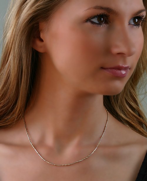 Řetízek na krk stříbrný, chain/bead gold