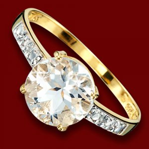 Prsten zlatý, bílý topaz, diamanty