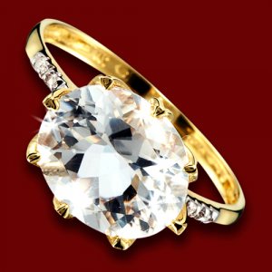 Prsten zlatý, bílý topaz, diamanty, zásnubní