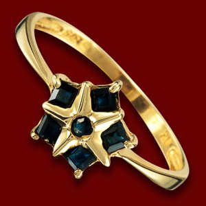 Prsten zlatý, modrý safír