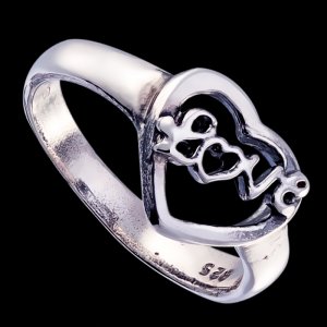 Prsten stříbrný, srdce (srdíčko), LOVE