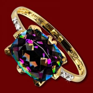 Prsten zlatý, mystický topas, diamanty Velikost: 56 Barva kamene: duhová + bílá