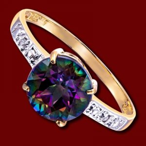 Prsten zlatý, mystický topas, diamanty Velikost: 55 Barva kamene: duhová + bílá